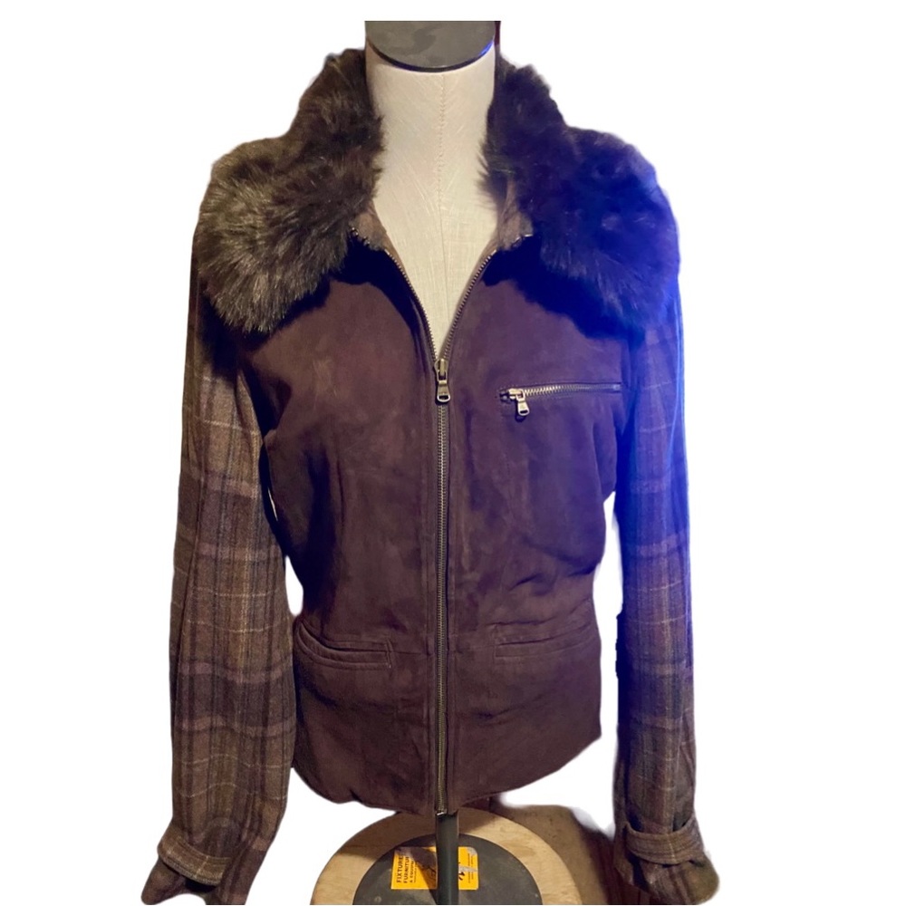 Ralph Lauren wmn’s jacket.Size 14.Suede, faux fur, plaid.  Excellent condition.